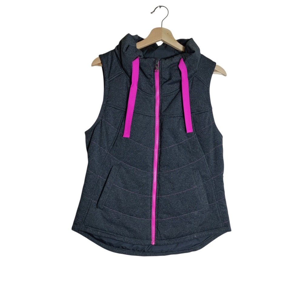 The North Face Womens Grey Pink Insulated‎ Quilted Puffer Vest Medium Full Zip